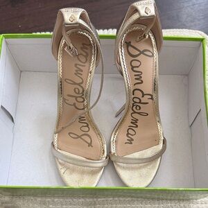 Sam Edelman Nadya Metallic Gold Ankle-Strap Heels